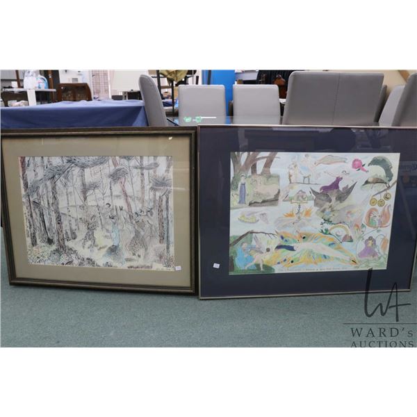 Sylvia King-Farlow, two framed original coloured pencil drawings titled "The Metamorphosis of Ghisla