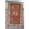 Image 1 : 100% hand made Iranian wool carpet "Shiraz" with triiple medallion, red background, overall geometri