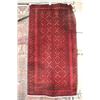 Image 1 : 100% hand made Iranian wool scatter carpet "Baluchi" with red background and highlights of black and