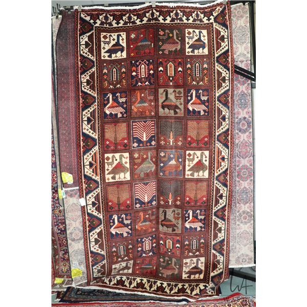 100% hand made Iranian wool carpet "Bakhtyar" with geometric tile with stylized animals and birds, h