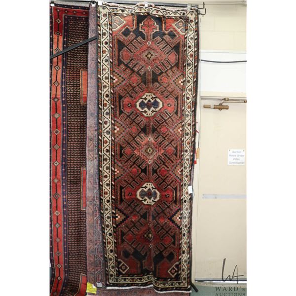 100% hand made Iranian wool carpet runner "Saveh" with multiple medallions and geometric design, hig
