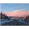 Image 1 : Kelvin Sawatsky framed acrylic on canvas painting of a winter highway with pink sky, artist signed 1