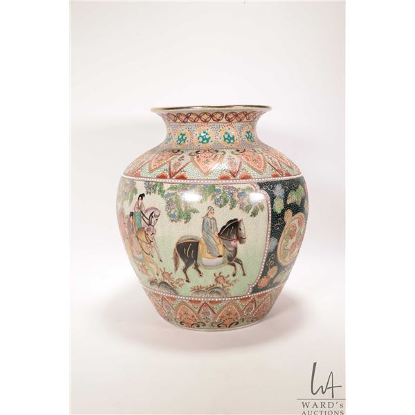 Modern Satsuma style hand painted vase, 12" in height. Note: Not available for shipping. Local picku