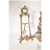 Image 2 : Decorative table top brass easel 21" in height and a pierce brass candlestick