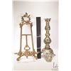 Image 4 : Decorative table top brass easel 21" in height and a pierce brass candlestick