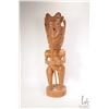 Image 1 : Hand carved wooden sculpture featuring warriors, one Tiki style 22" in height, signed by artist "F. 