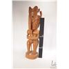 Image 5 : Hand carved wooden sculpture featuring warriors, one Tiki style 22" in height, signed by artist "F. 