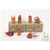 Image 1 : Seven hand carved wooden netsukes plus four boxes