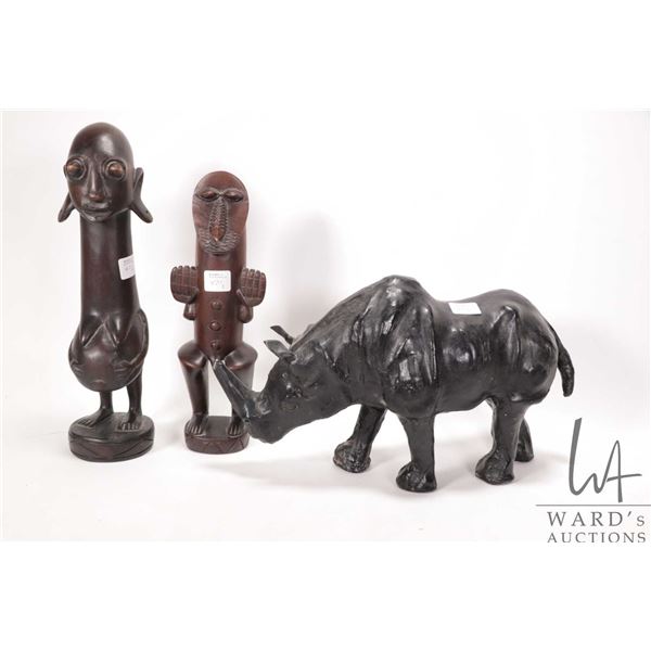 Three pieces of African art including fertility statue signed by artist Katumo 12" in height, styliz