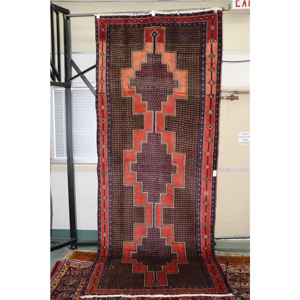 100% hand made Iranian wool carpet runner "Sane" with triple medallion, black and blue background, g