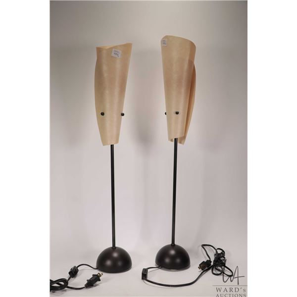 Two vintage lamps with vellum style shades, each 26" in height. Note: Not available for shipping. Lo