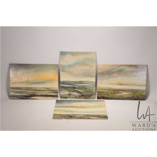 Richard Dixon, four unframed acrylic on board painting of Alberta skylines, artist signed,  each 9" 