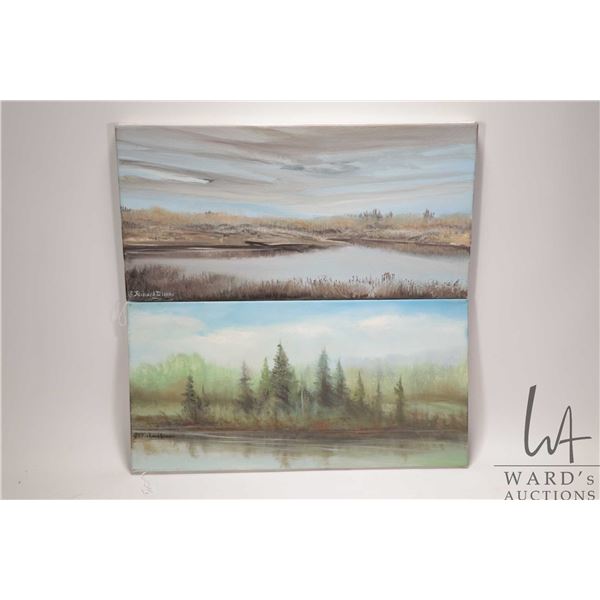 Richard Dixon, two acrylic on stretched canvas paintings including labeled on verso "Beaver Pond on 