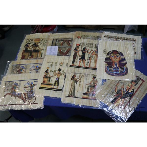 Eleven Egyptian paintings on papyrus, each approximately 17" X 13"