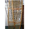 Image 2 : Two pairs of snow shoes including one unmarked wooden framed 52" in length and one aluminum framed 3