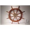Image 1 : Wooden ship's wheel with brass hub, 36" in diameter. Note: Not available for shipping. Local pickup 