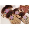 Image 2 : Beaded moccasins, beaded gaunlets with fur and a birch bark basket with tufting