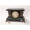 Image 1 : Antique Seth Thomas chiming mantle clock with faux slate and marble finish, cast column decoration a
