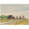 Image 2 : Thomson framed original watercolour painting of a trainstation and grain elevators, 6" X 8"