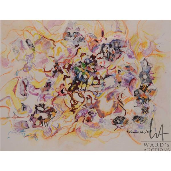 Velma Heath, untitled artist signed abstract watercolour, dated Apr. 08, 9" X 11"