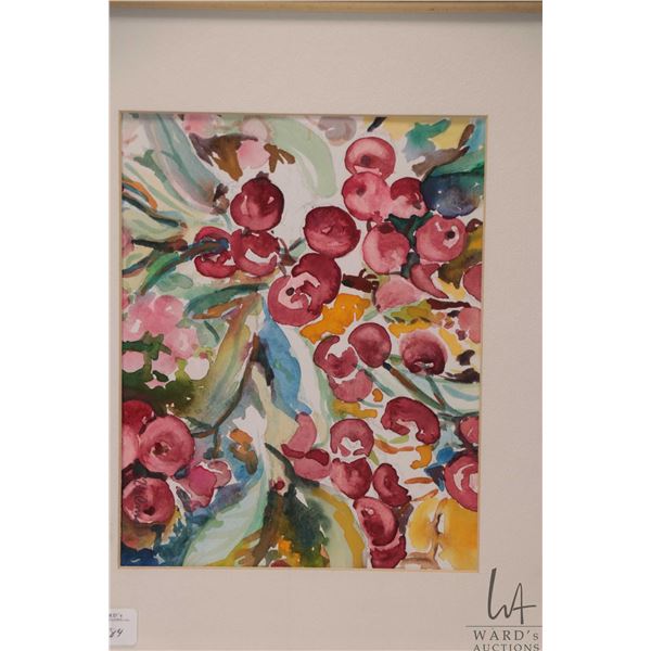 Velma Heath, artist signed watercolour painting, titled on verso " Cherries/ Apples, 7 1/2" X 9 1/2"