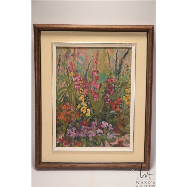 Velma Heath, framed acrylic on canvas, titled on verso "Vera's Garden", 15 1/2" X 11 1/2"