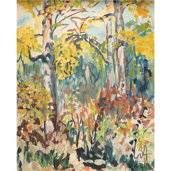 Velma Heath, framed acrylic on canvas, untitled forest scene, 19 1/2" X 15 1/2"