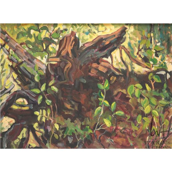 Velma Heath, framed acrylic on canvas, titled on verso " Stumps", 17" X 23". Note: Not available for