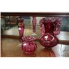 Image 1 : Three pieces of cranberry glass including ruffled vase 10 1/2" in height, ruffled bowl and a 10 1/2"