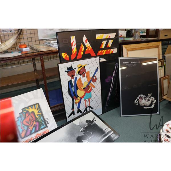 Six music themed posters including Jazz Festivals, Maxell advertising etc.  Note: Shipping not avail