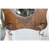 Image 2 : Antique quarter cut oak wall mirror with original cast hooks, overall dimensions 24" H X 40" W. Note