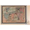 Image 3 : Four vintage Japanese woodblock prints featuring scenes of everyday life, each 13" X 16" overall dim