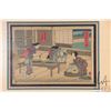 Image 2 : Four vintage Japanese woodblock prints featuring scenes of everyday life, each 13" X 16" overall dim