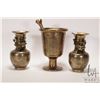 Image 1 : Brass mortar and pestle 8 1/2" and a pair of Chinese brass vases