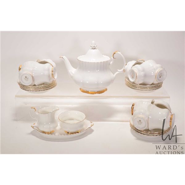 Selection of Royal Albert "Val D'Or" china tableware including teapot, open cream and sugar with tra