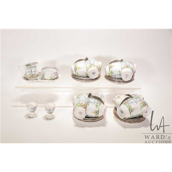 Selection of Royal Albert "Silver Birch" china tableware including open cream and sugar with tray, t