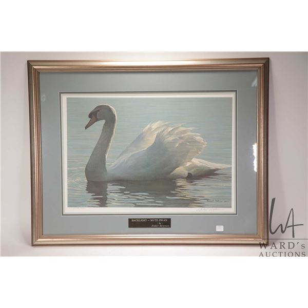 Robert Bateman signed limited edition print, titled "Back Light-Mute Swan" 538/950, pencil signed by