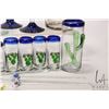 Image 4 : Roselift Height Dos Sueno Mexico glassware including six assorted height goblets, six shot glasses, 