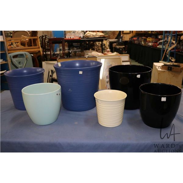 Selection of six German made glazed pots, ranging from 8" to 11" . Note: Not available for shipping.