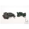 Image 1 : Piece of natural botryoidal malachite and a hand carved gemstone crystal in the shape of two crocodi
