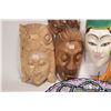 Image 2 : Selection of four carved masks, some painted and some natural and a 16" diameter glazed pottery Mexi