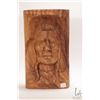 Image 1 : Hand carved wooden portrait plaque titled "Running Bear", no artist signature seen, 15" in height