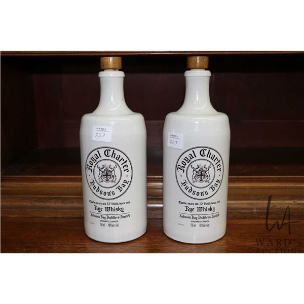Two vintage Hudson's Bay stoneware Rye Whisky bottles