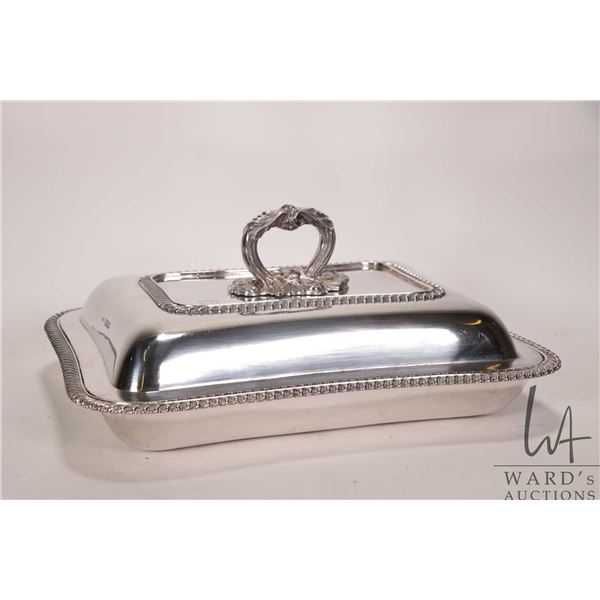 Birks heavy sterling lidded cassserole dish, marked with British sterling hallmarks, 1800 grams, 12"