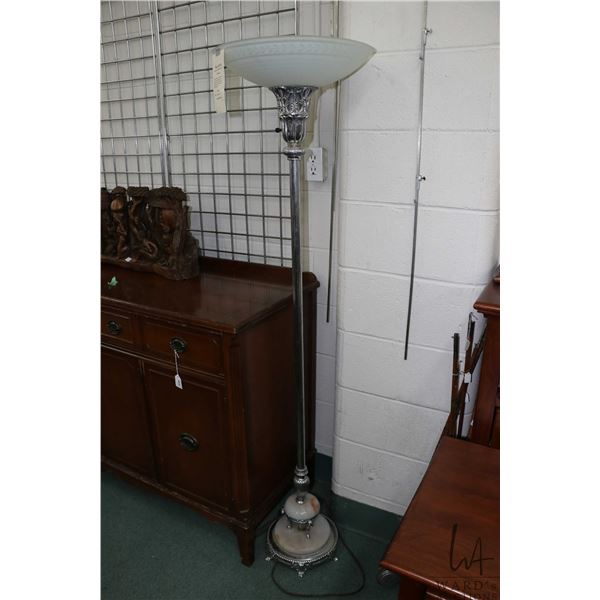 Vintage chrome and onyx torche lamp, appears rewired and working at time of cataloguing. Note: Not a