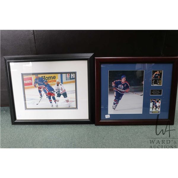 Two framed hockey pictures including Mark Messier Edmonton Oilers and Wayne Gretzky Rangers, each ap