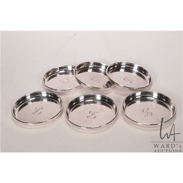 Six Birks sterling coaster monogramed "L"