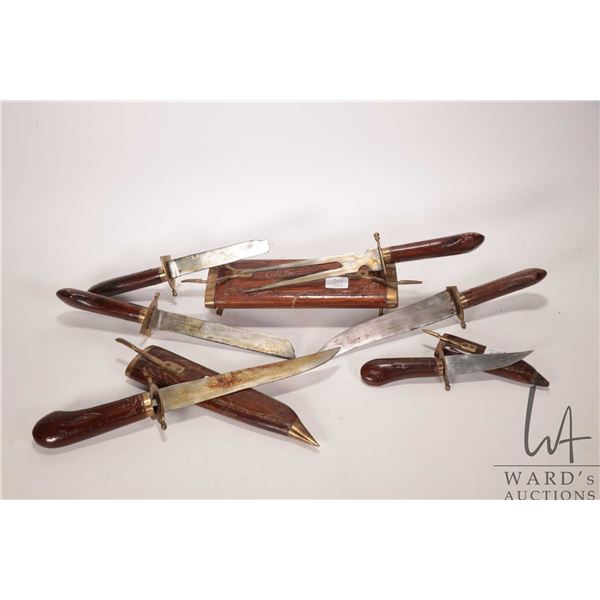 Selection of Indian made knives with sheaths including quadruple knife set with single sheath