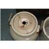 Image 2 : Three gallon Medalta butter crock with repaired lid and a two gallon Medicine Hat Potteries crock. N