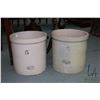 Image 1 : Two Medalta crocks, one five gallon and one six gallon. Note: Not available for shipping. Local pick